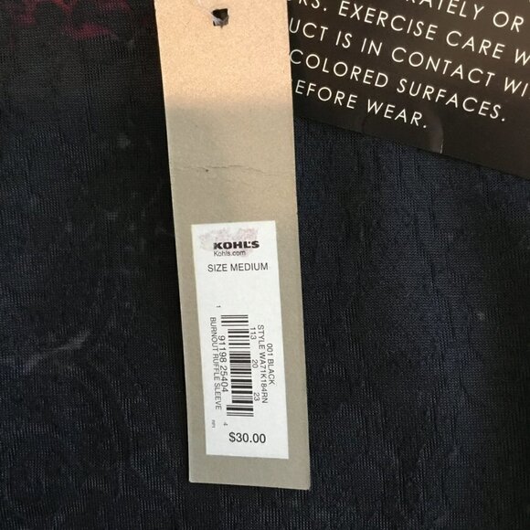 NWT Apt 9 Blouse Ruffle Flutter Sleeve Sheer Overlay Women's Size Medium Black - Picture 6 of 6